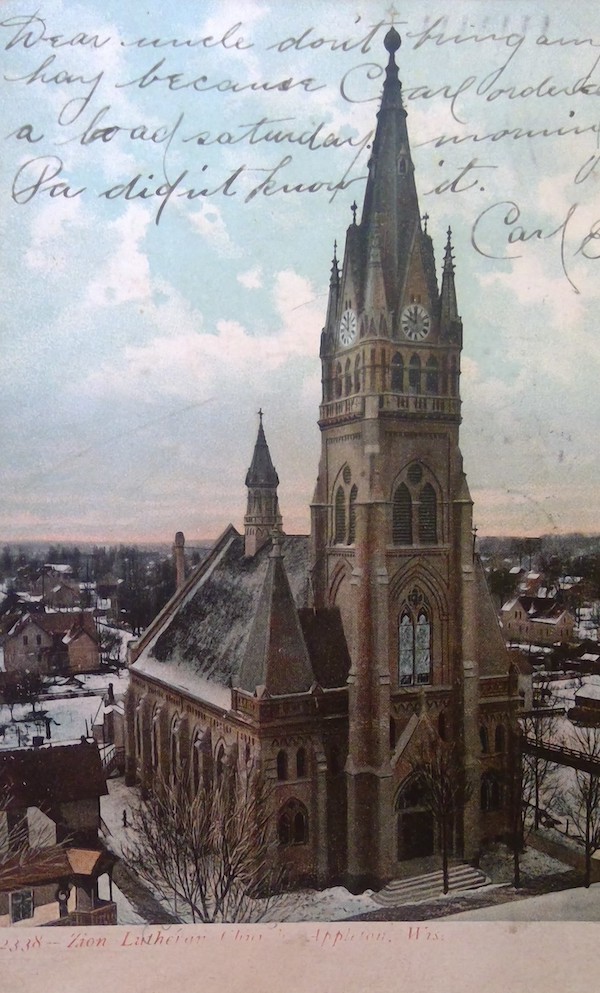 Postcard showing the Zion Lutheran Church in Appleton, Wisconsin.