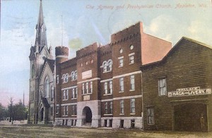 Postcard showing the Military armory in Appleton, Wisconsin.
